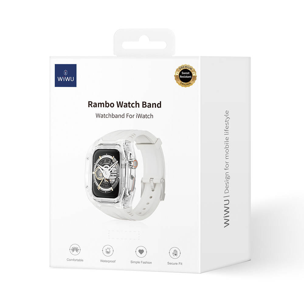 Wiwu Wi-WB013 Rambo Serisi Apple Watch 42/44/45mm Uyumlu 2in1 Şeffaf PC Kasa Koruyuculu Kauçuk Kordon Wiwu Wi-WB013 Rambo Serisi Apple Watch 42/44/45mm Uyumlu 2in1 Şeffaf PC Kasa Koruyuculu Kauçuk Kordon